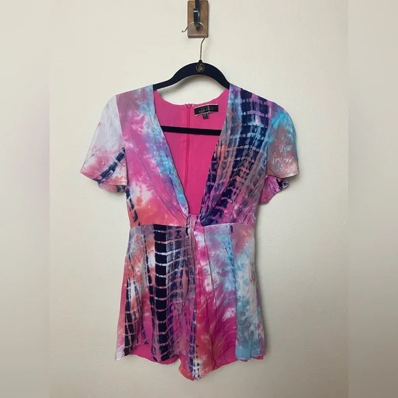 Colorful Tie-Dye v-neck Romper by Blue Blush - Picture 1 of 8